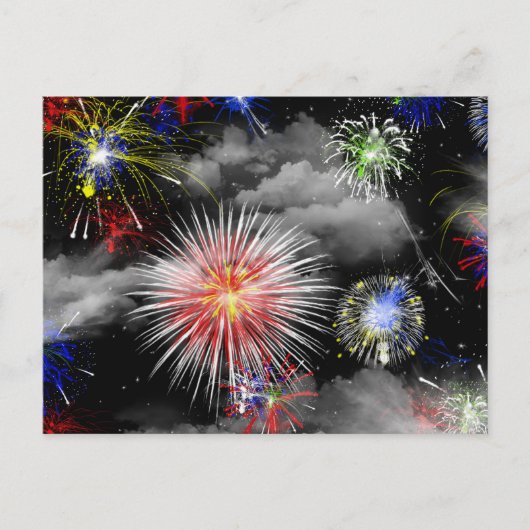 Carte Postale Fête d'anniversaire du 4 juillet avec feux d'artif (Devant)