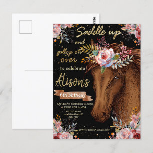 Carte Postale Fête d'anniversaire du cheval à l'aquarelle
