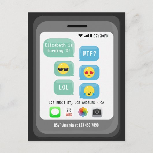 Carte Postale Fête d'anniversaire Emoji (Devant)