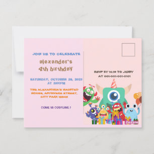 CARTE POSTALE FÊTE D'ANNIVERSAIRE ENFANTS MONSTRE 