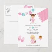 Carte Postale Fête d'anniversaire fille pyjama crêpe rose et ble (Devant / Derrière)