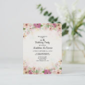 Carte Postale Fête d'anniversaire florale aquarelle rose violet (Debout devant)