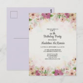Carte Postale Fête d'anniversaire florale aquarelle rose violet (Devant / Derrière)