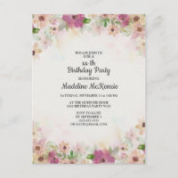 Fête d'anniversaire florale aquarelle rose violet