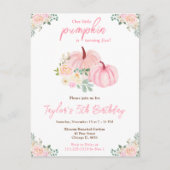 Carte Postale Fête d'anniversaire florale aux citrouilles roses (Devant)