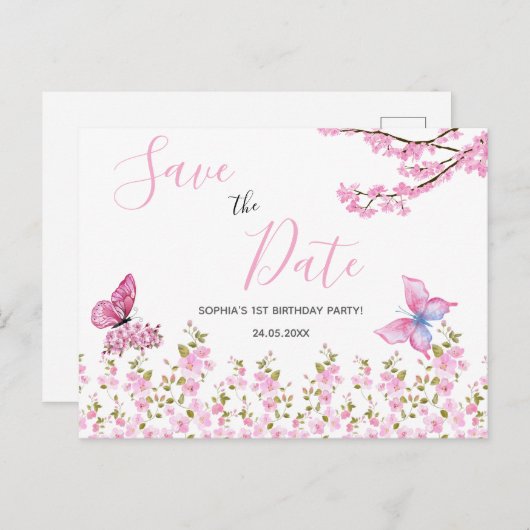 Carte Postale Fête d'anniversaire florale élégante (Devant / Derrière)