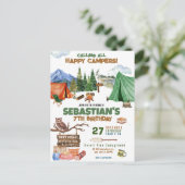 Carte Postale Fête d'anniversaire garçon aventure camping plein  (Debout devant)