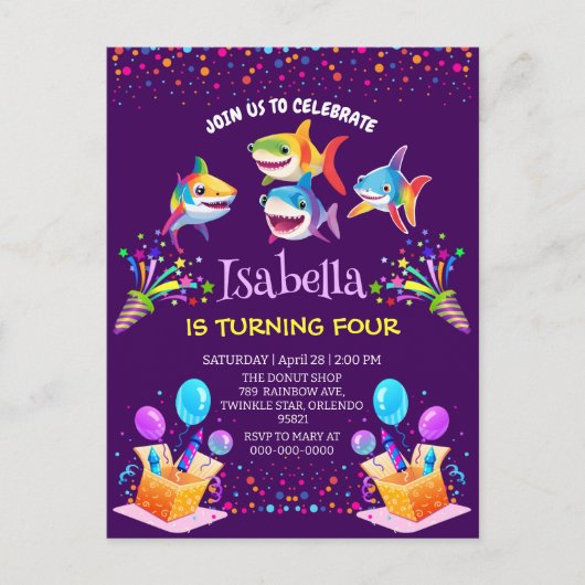 Carte Postale Fête d'anniversaire garçon ballon requin arc-en-ci (Devant)