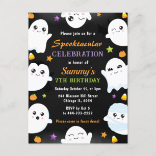 Carte Postale Fête d'anniversaire Halloween de fantômes mignons