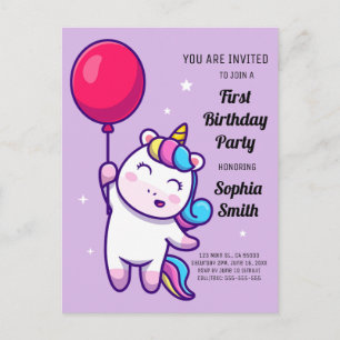 Carte Postale Fête d'anniversaire licorne arc-en-ciel mignonne