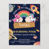 Carte Postale Fête d'anniversaire licorne dinosaure arc-en-ciel  (Devant)