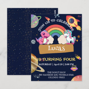 Carte Postale Fête d'anniversaire licorne dinosaure mignonne esp