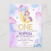 Carte Postale Fête d'anniversaire licorne magique aquarelle viol (Devant)