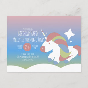 Carte Postale Fête d'anniversaire licorne Nuages Dégradé Coloré