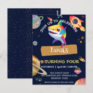 Carte Postale Fête d'anniversaire licorne requin arc-en-ciel Gal