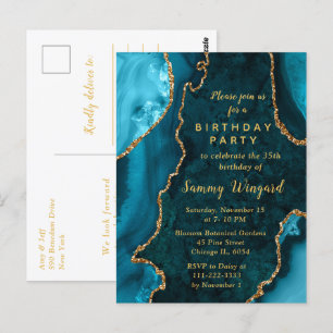 Carte Postale Fête d'anniversaire Marbre Agate Bleu sarcelle et 