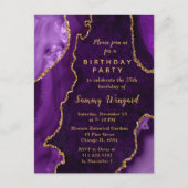 Carte Postale Fête d'anniversaire Marbre d'agate Violet et Or (Devant)