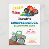 Carte Postale Fête d'anniversaire Monster Truck Crash Smash Aqua (Devant)