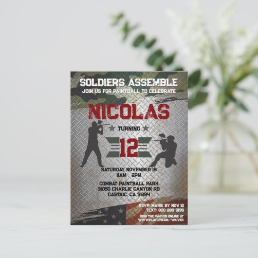 Carte Postale Fête d'anniversaire Paintball Camouflage Militaire (Debout devant)