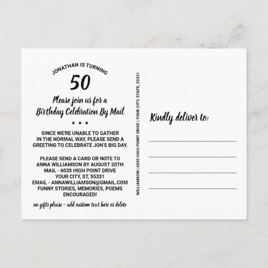 Carte Postale Fête d'anniversaire par la poste, 2 photos, tout â (Dos)