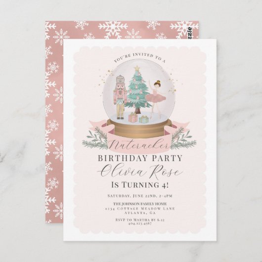 Carte Postale Fête d'anniversaire pastel rose de Noël Casse-Nois (Devant / Derrière)