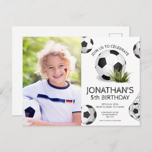 Carte Postale Fête d'anniversaire Photo de football pour enfants (Devant / Derrière)