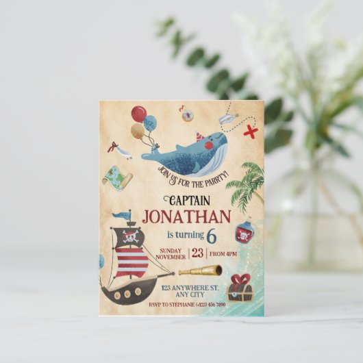 Carte Postale Fête d'anniversaire pirate (Debout devant)