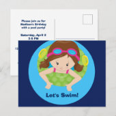 Carte Postale Fête d'anniversaire piscine Filles Let's Swim Brun (Devant / Derrière)