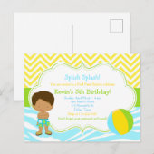 Carte Postale Fête d'anniversaire piscine garçon afro-américain (Devant / Derrière)