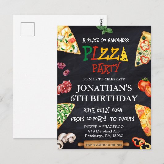 Carte Postale Fête d'anniversaire Pizza (Devant / Derrière)