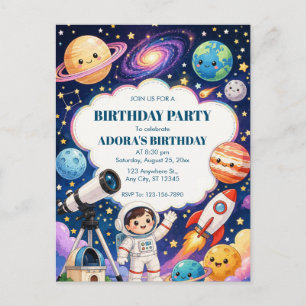 Carte Postale Fête d'anniversaire pour enfants astronautes dans