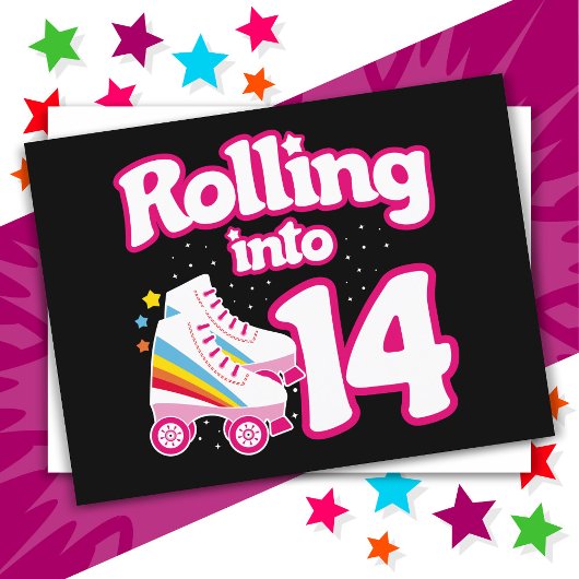 Carte Postale Fête d'anniversaire pour les 14 ans en patins à ro
