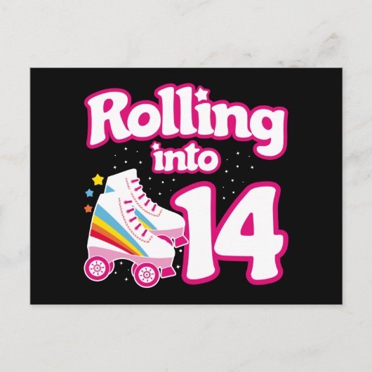 Carte Postale Fête d'anniversaire pour les 14 ans en patins à ro (Devant)