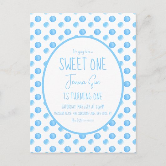 Carte Postale Fête d'anniversaire premier avec points d'aquarell (Devant)