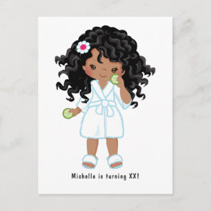 Carte Postale Fête d'anniversaire pyjama spa pour fille afro-amé
