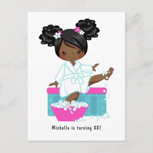 Carte Postale Fête d'anniversaire pyjama Spa pour fille afro-amé (Devant)