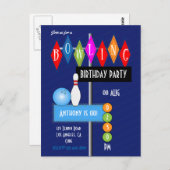 Carte Postale Fête d'anniversaire rétro de bowling bleu royal (Devant / Derrière)