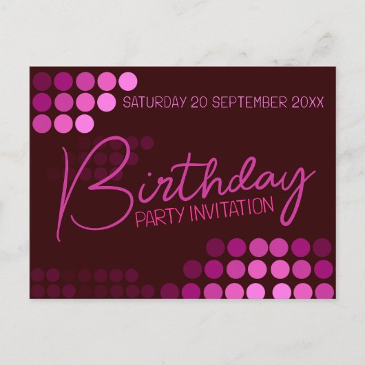 Carte Postale Fête d'anniversaire rose moderne funky (Devant)