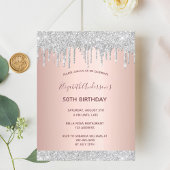 Carte Postale Fête d'anniversaire rose or argent parties scintil