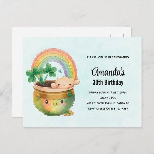 Carte Postale Fête d'anniversaire Saint-Patrick Arc-en-ciel et T (Devant / Derrière)