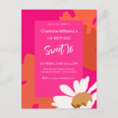 Carte Postale Fête d'anniversaire seize ans Fleur rose chaud et  (Devant)