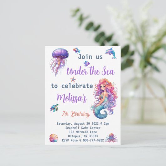 Carte Postale Fête d'anniversaire sirène sous la mer (Debout devant)