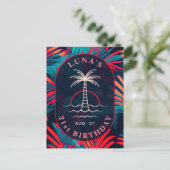 Carte Postale Fête d'anniversaire sur la plage feuilles de palmi (Debout devant)