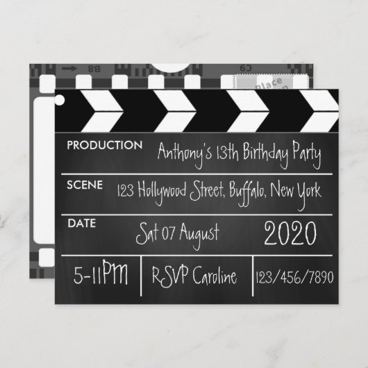 Carte Postale Fête d'anniversaire sur le thème du cinéma tableau (Devant / Derrière)