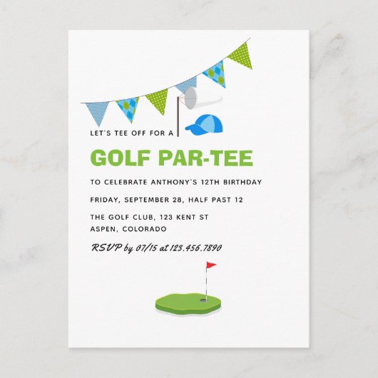 Carte Postale Fête d'anniversaire sur le thème du golf (Devant)