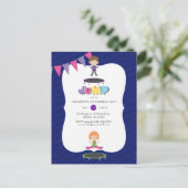 Carte Postale Fête d'anniversaire sur trampoline Violet Royal et (Debout devant)