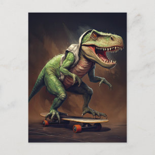Carte Postale Fête d'anniversaire T-Rex Dinosaure sur skateboard