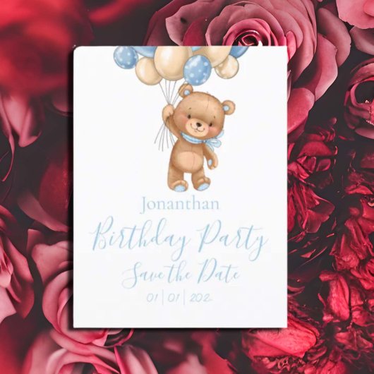 Carte Postale Fête d'anniversaire Teddy Bear Garçon Bleu Save th