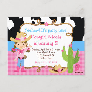 Carte Postale Fête d'anniversaire western Cowgirl brune
