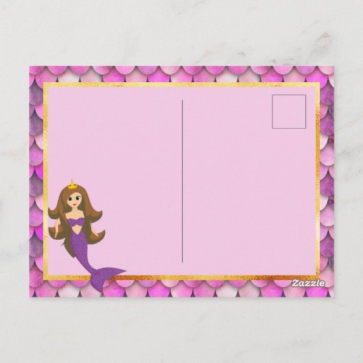 Carte Postale fête d'anniversaireMermaid princesse rose violet (Dos)